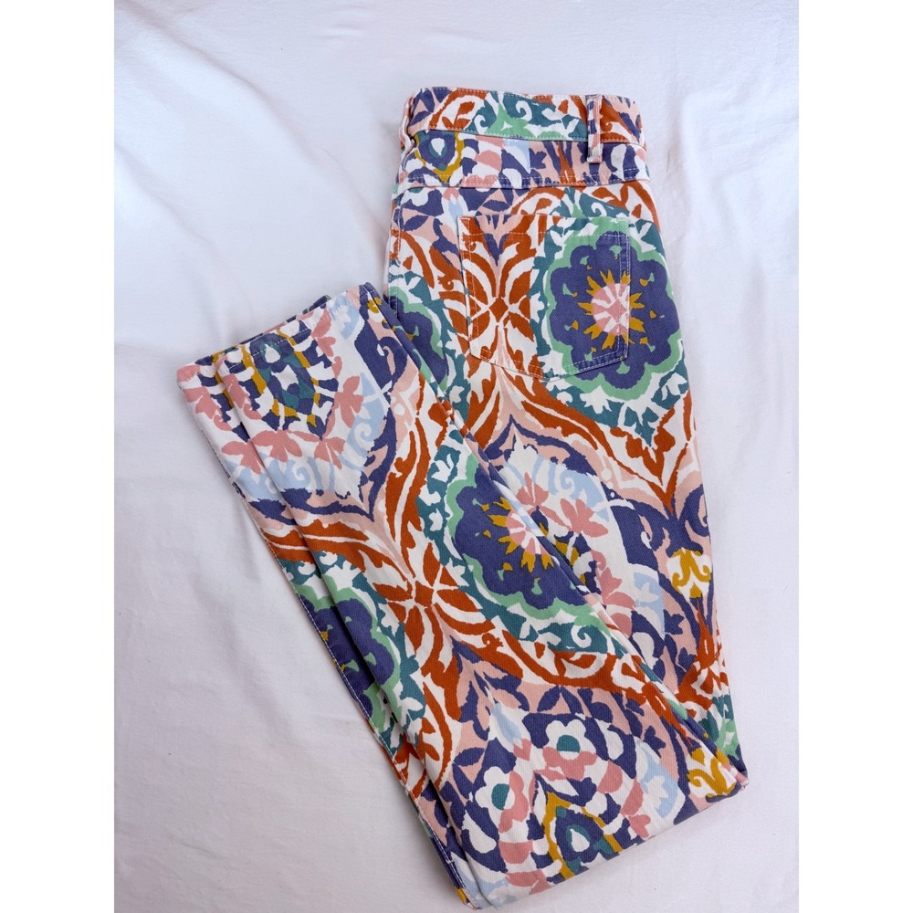 J. McLaughlin Womens Size 8 Ikat Damask Print Slim Pants Multicolor Cotton Blend